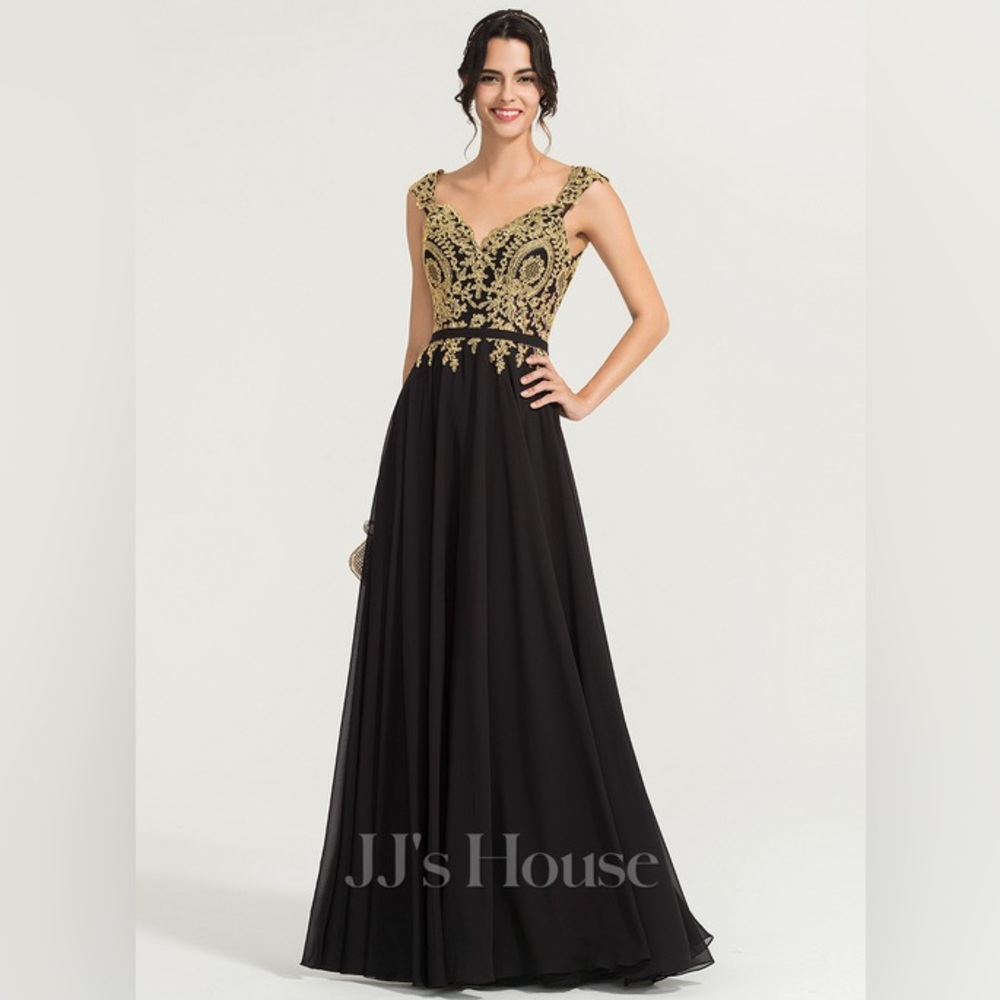 NWOT JJ’s House A-line V-Neck Floor-Length Chiffon Lace Evening Dress